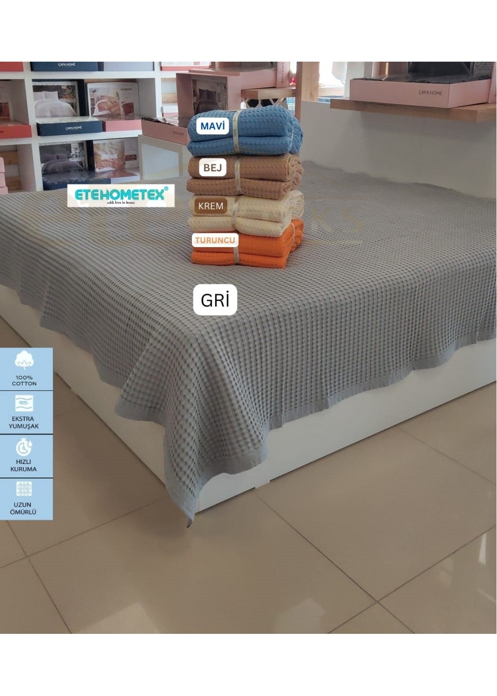 ETEHOMETEX HAVUZLU PİKE ÇİFT KİŞİLİK 220x240cm GRİ 8696474231653